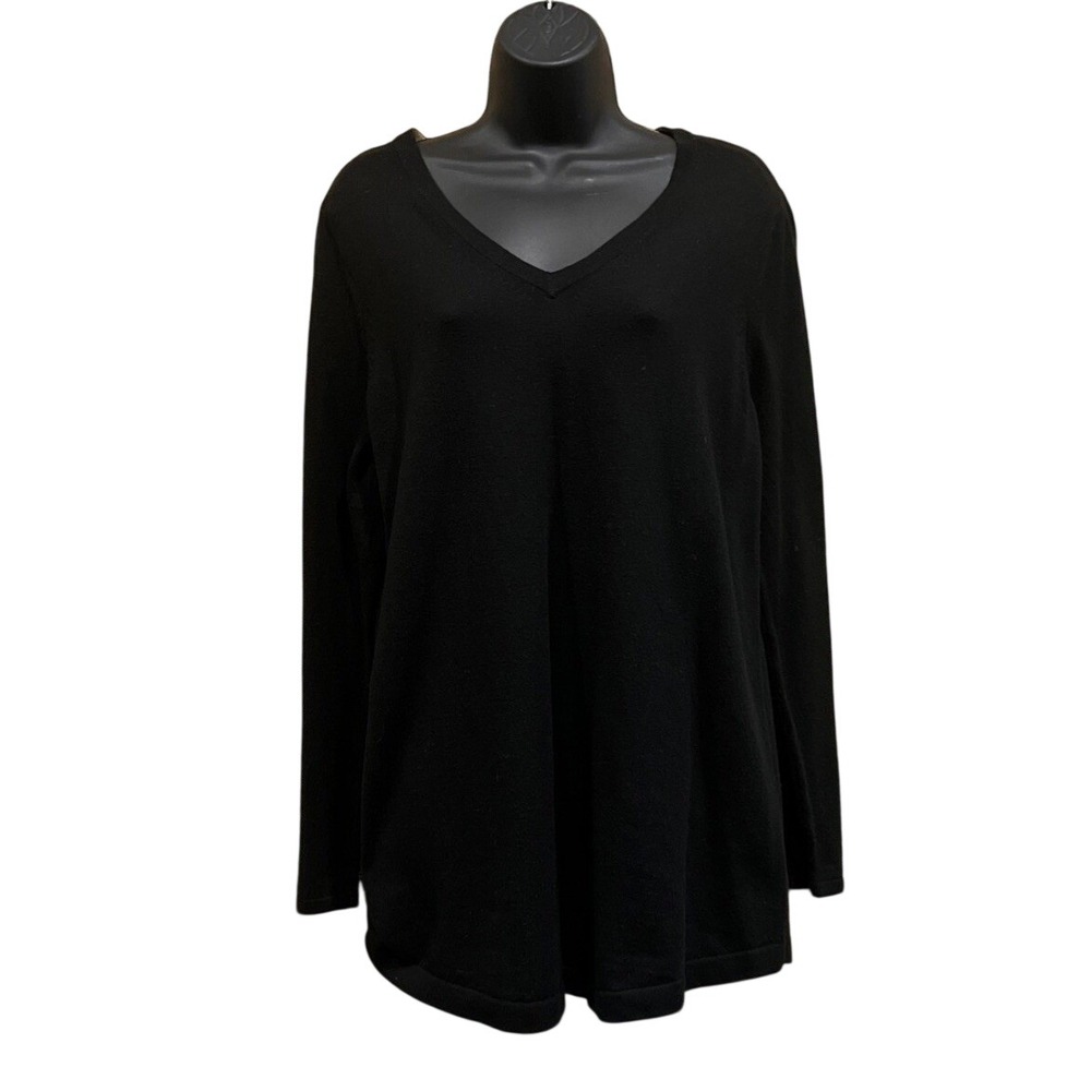 J. Jill Sweater Womens M Black V-Neck Long Sleeve Tunic Cotton Blend Fine Knit